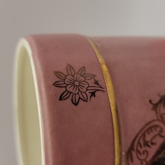 Vintage Enesco Japan Ceramic Pink w/Victorian Artwork Jar - Picture 13 of 13